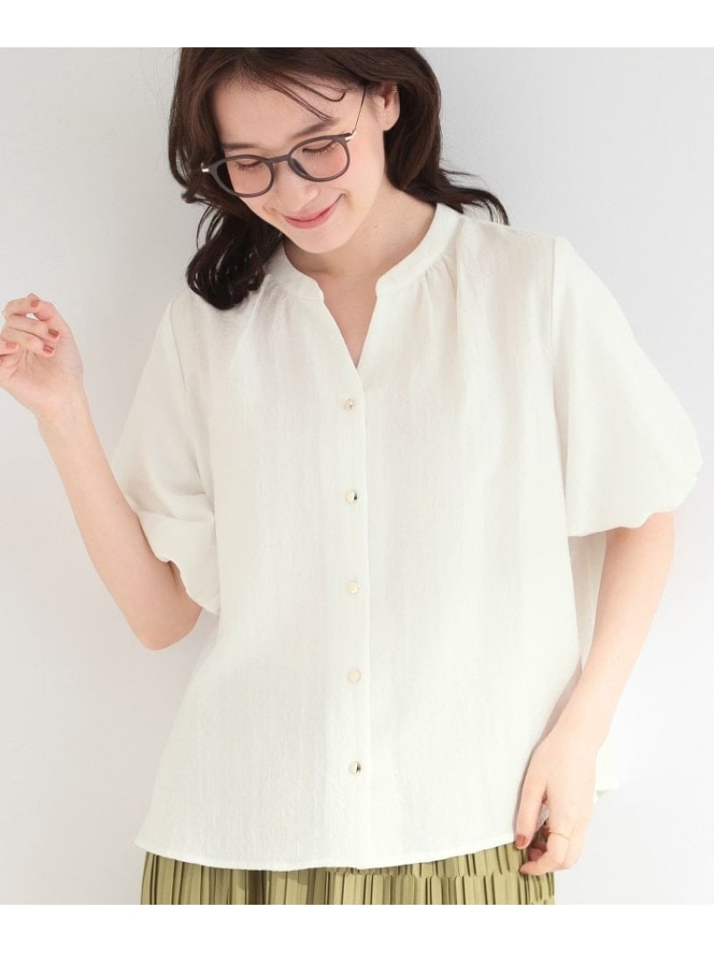 Rakuten - 【S-LL/洗濯機可】バルーンスリーブ キーネックブラウス SHOO・LA・RUE シューラルー トップス シャツ・ブラウス イエロー ネイビー ブルー ホワイト[Rakuten Fashion]