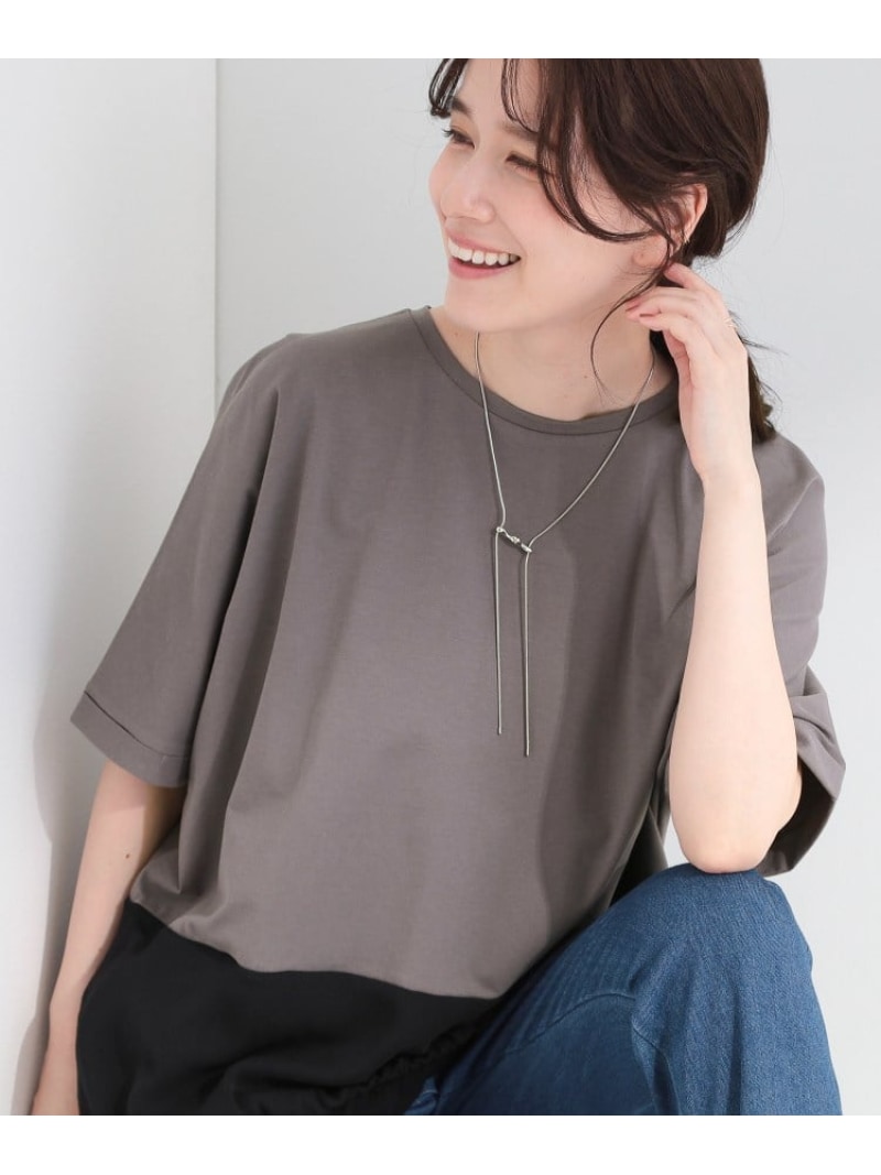 Rakuten - 【洗濯機可/体型カバー】異素材切り替え 裾バルーントップス SHOO・LA・RUE シューラルー トップス カットソー・Tシャツ ネイビー ブラック グレー ベージュ[Rakuten Fashion]