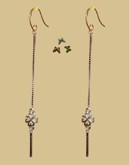 メール便【送料無料】YG18K/18kゴールド幸運の四葉のクローバープラチナロングピアス花/フラワー/シルバー