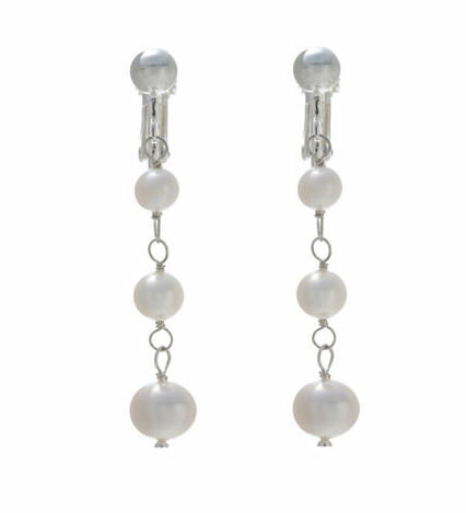 3石白真珠　シルバー925揺れるロングピアスロング イヤリングもあり