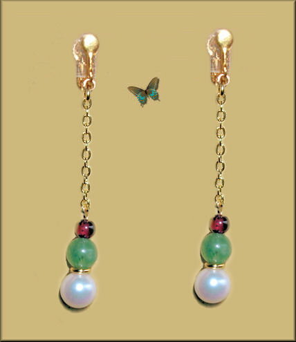 ジェムストーン＆アコヤ真珠かわいい揺れるロングイヤリング