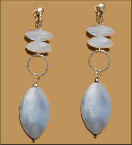 Beads - 7cm大ぶりオーバル＆サークルリング揺れるロングシルバーピアス　人気ロングイヤリング