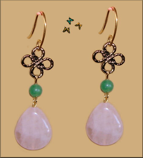 18Kロングピアス/18金ピアス/メール便【送料無料】/ピンククォーツ/アベンチュリン/幸運の四葉クローバー/揺れる/ゴールド/カラーストーン