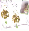 ペリドット18Kピアス/フックロングピアス/フラワーモチーフピアス/花パーツ/メール便【送料無料】/天然石/大ぶり/シンプル/誕生石/ワン石/ワンストーンピアス...