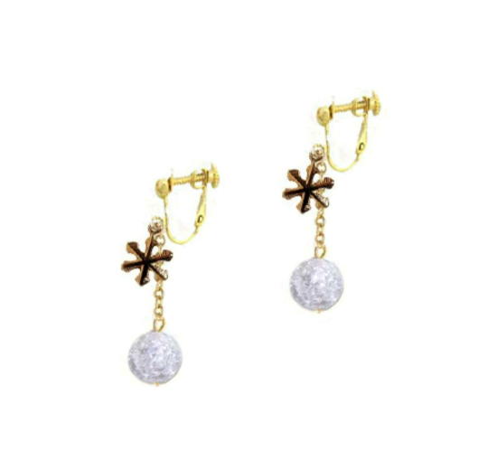 クラック水晶　スノー雪の結晶チャーム　イヤリング