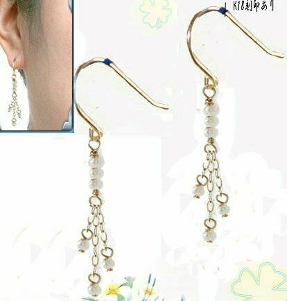 メール便【送料無料】/揺れる ピアス レディース /ピンク/ホワイト/白/パール/真珠 18Kピアス/18金フックピアス/引っ掛け式/ゆらゆら/誕生石/チェーン...