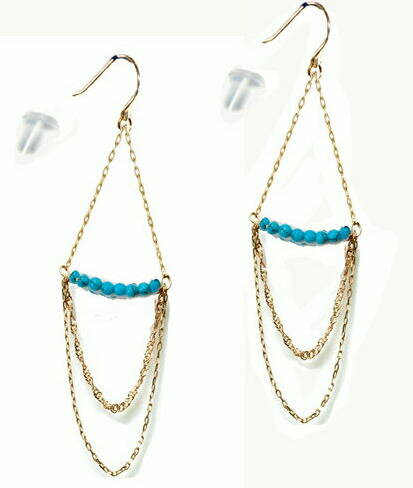 ターコイズ/イエローゴールド18金フックピアス/落ちにくいシリコンキャッチ付 ターコイズ/イエローゴールド18金フックピアス/落ちにくいシリコンキャッチ付