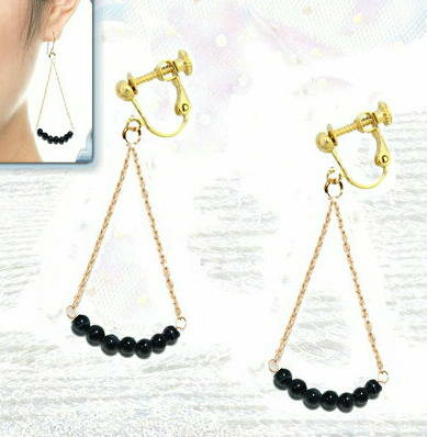 Beads - オニキス　ロング イヤリング ブラック イアリング 揺れる クリップ パワーストーン