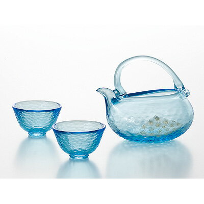 ガラス(硝子)・クリスタル 淡青釉 酒器セット(ちろり・盃×2) 還暦祝い 結婚祝い 内祝い 誕生日 業務用 母の日 敬老の日 退職祝い 店舗のプレゼントに!冷...
