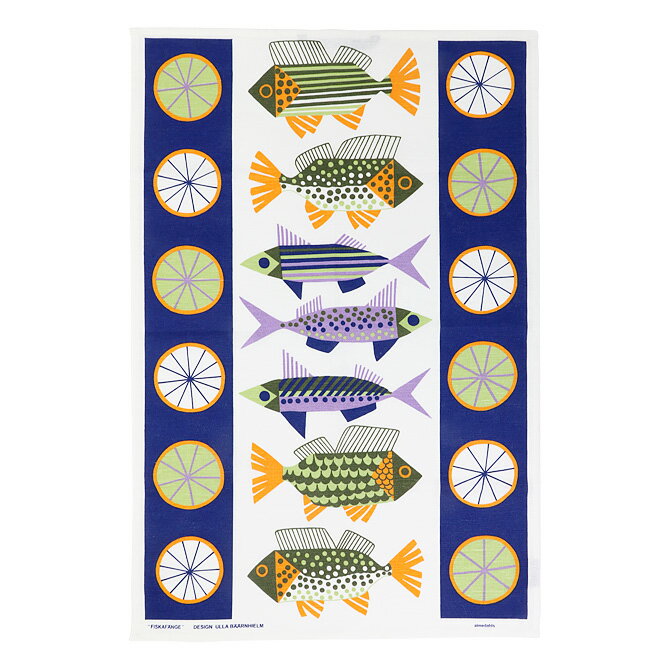 アルメダールス Almedahls フィッシングトリップ キッチンタオル （ネイビー×マルチ） Fiskafange tea towel 47x70cm 100527 0000 ティータオル kitchen towel キッチン雑貨 おしゃれ かわいい 北欧 プレゼント 雑貨 ファブリック ギフト対応 【メール便なら送料無料】