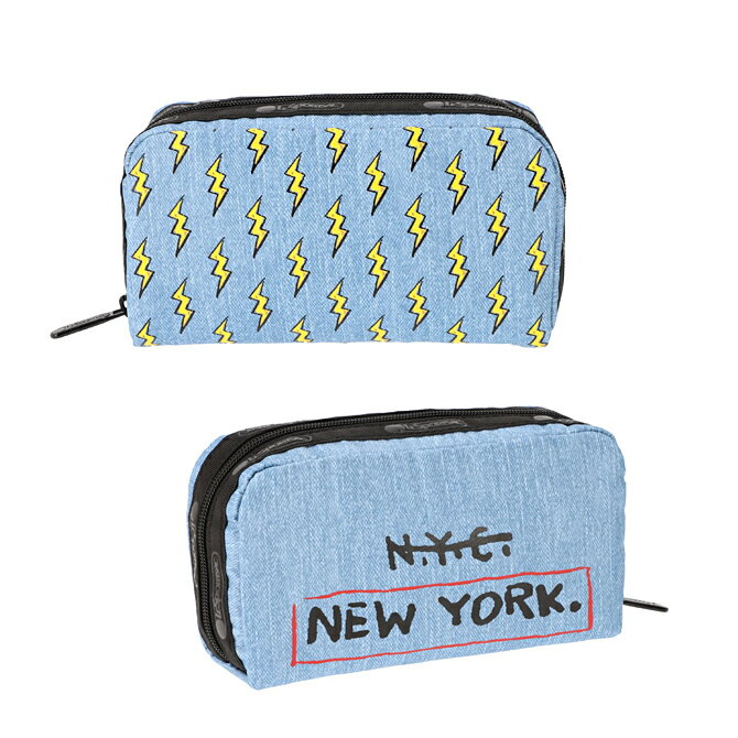 レスポートサック LeSportsac レクタンギュラー コスメティックポーチ （ニューヨーク） デニム 6511 G909 RECTANGULAR COSMETIC NEW YORK プレゼント ジャン＝ミシェル バスキア コラボ おしゃれ かわいい ギフト対応 