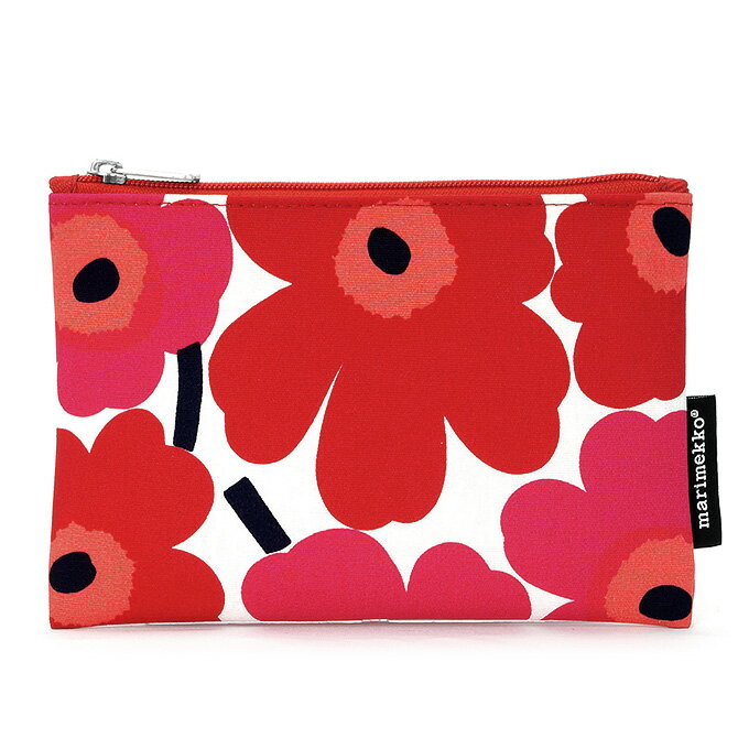 マリメッコ marimekko ミニウニッコ コスメポーチ 21x16.0cm （ホワイト×レッド）047198 001 MINI UNIKKO KAIKA 043444 化粧ポーチ メイクポーチ ポーチ 小物入れ 花柄 フラワー マチなし レディース 北欧 かわいい おしゃれ ギフト プレゼント【メール便なら送料無料】