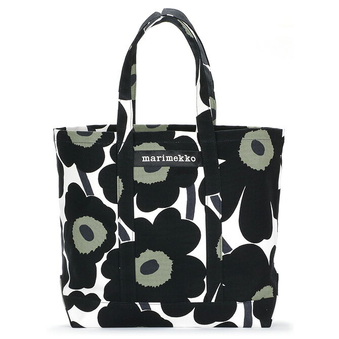 マリメッコ marimekko ピエニウニッコ トートバッグ （ホワイト×ブラック） 048295 030 Pieni Unikko Peruskassi tote bag 大きめ 旅行 花柄 フラワー バッグ ショルダーバッグ カバン レディース かわいい おしゃれ 北欧 プレゼント ギフト対応 【送料無料】