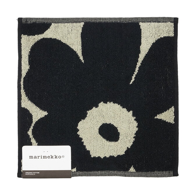 マリメッコ marimekko ウニッコ ミニタオル （ブラック×サンドグレー） 25x25cm UNIKKO MINIPYYHE MINI TOWEL 063837 980 オーガニックコットン ハンドタオル 花柄 フラワー 黒 ベージュ ギフト