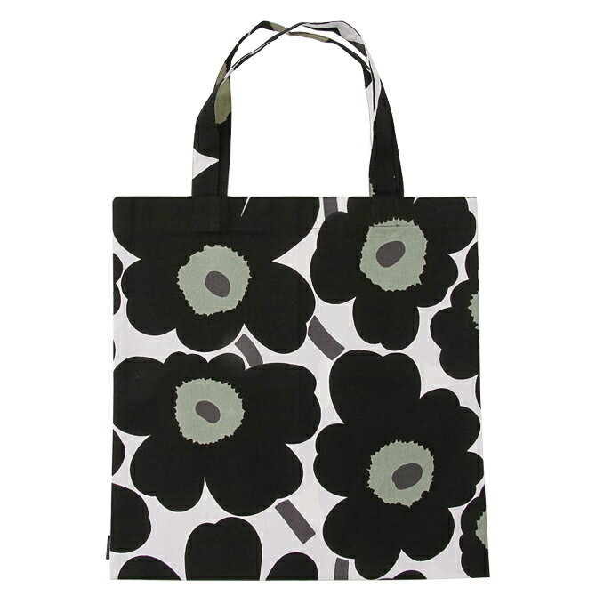 マリメッコ marimekko ピエニウニッコ ファブリックバッグ 44x43cm （ホワイト×ブラック） 067572 030 Pieni unikko cotten tote bag コットントートバッグ サブバッグ 黒 白 花柄 フラワー