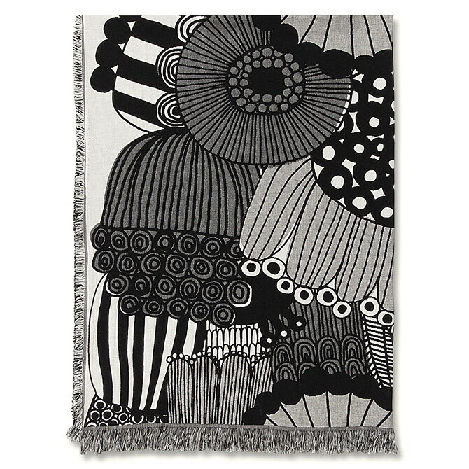 マリメッコ marimekko シィールトラプータルハ コットン ブランケット （エクリュ×ブラック） Siirtolapuutarha blanket 069298 190 マフラー ストール 花柄