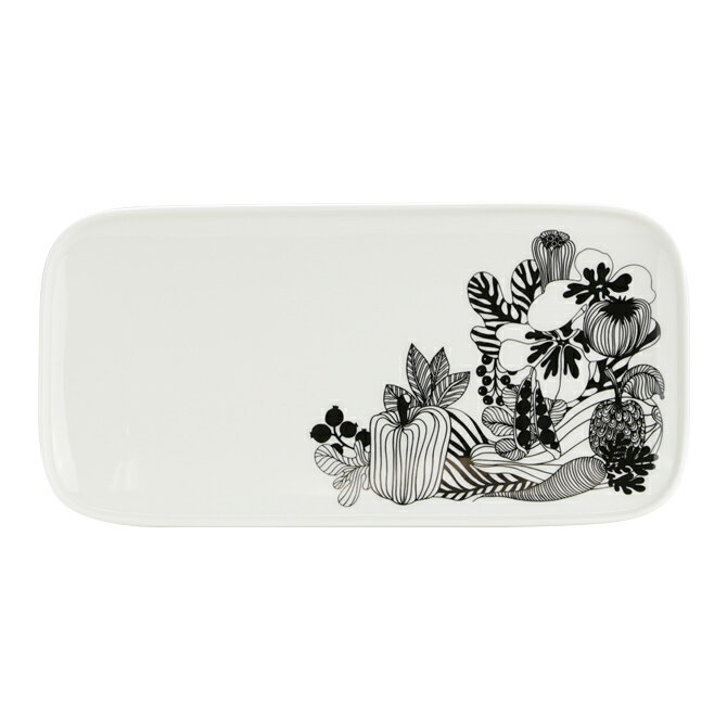 マリメッコ marimekko オイバ シイルトラプータルハ プレート （ホワイト×ブラック） 24.5x12cm 069676 190 Oiva Siirtolapuutarha plate シィルトラプータルハ 小皿