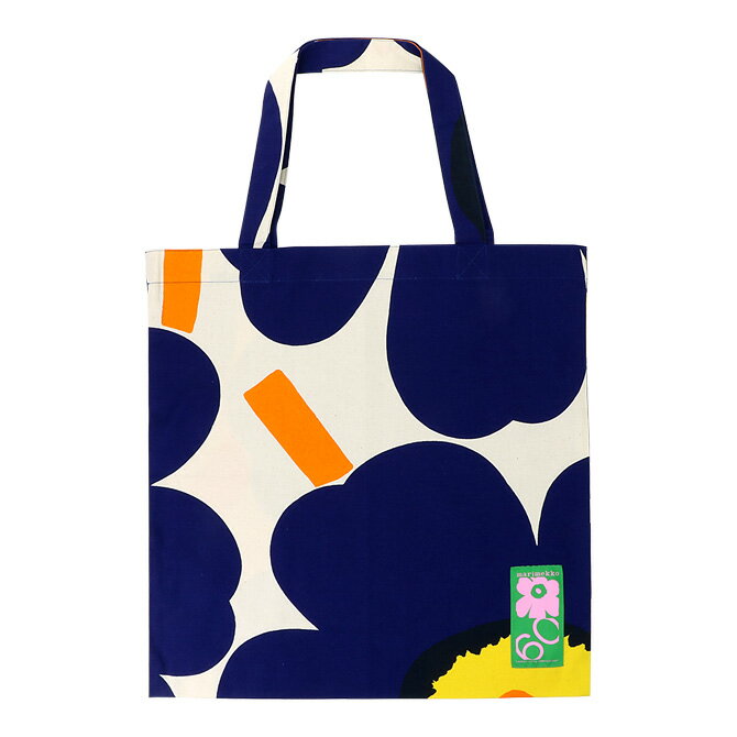 マリメッコ marimekko ウニッコ柄誕生60周年記念デザイン ファブリックバッグ 44x43cm （コットン×ダークブルー×オレンジ×イエロー） 073153 583 Unikko 60th Anniversary Tote Bag トートバッグ ショルダーバッグ 花柄 北欧 ギフト対応 【送料無料（一部地域除く）】