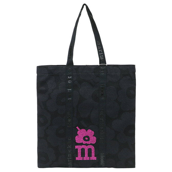 マリメッコ marimekko キャリア ミディ ウニッコ トートバッグ （ブラック×ダークグレー×ピンク） 092480 992 Carrier Midi Logo Tote Bag ロゴ 黒 大きめ 旅行 ショルダーバッグ バッグ カバン レディース かわいい おしゃれ 北欧 プレゼント ギフト対応 【送料無料】