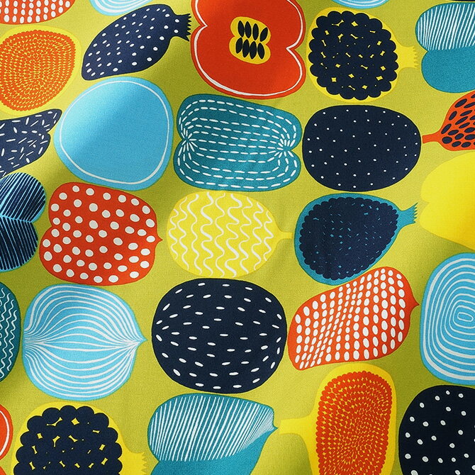 マリメッコ marimekko ファブリック生地 コンポッティ （601 グリーン×マルチカラー） 10cm単位カット販売 065779 601 Cotton fabric KOMPOTTI マリメッコ生地