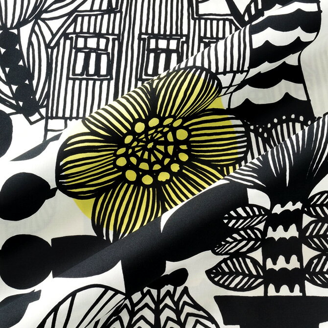 マリメッコ marimekko ファブリック 生地 リントゥコト（192 ホワイト×ブラック） 10cm単位カット販売 067025 192 Cotton fabric LINTUKOTO HW ヘビーウェイトコットン マリメッコ生地 DIY 布 花柄 フラワー 白 黒 赤 黄色 紫 手芸 北欧 おしゃれ かわいい