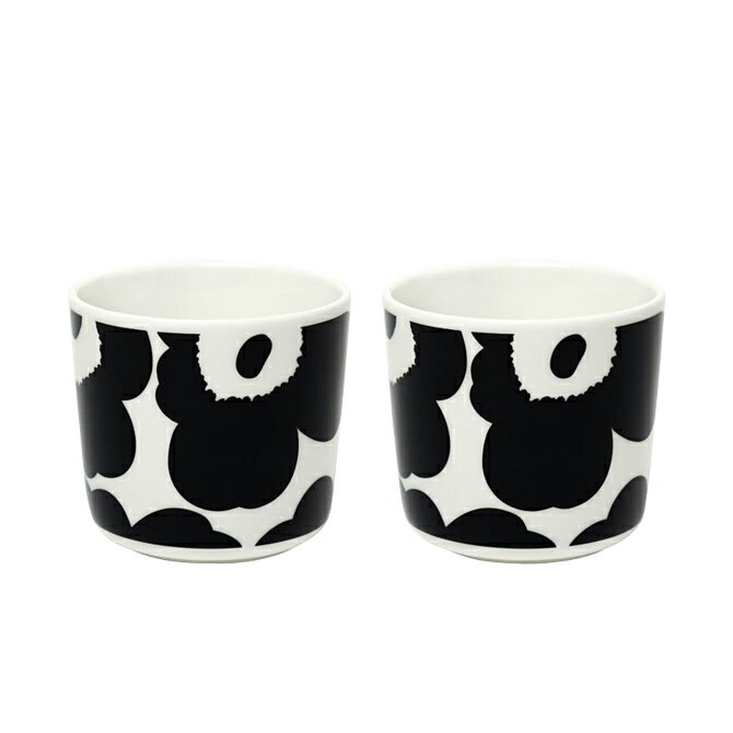 マリメッコ marimekko ウニッコ コーヒーカップセット（ハンドルなし） 200ml （ブラック×ホワイト） 070637 190 Unikko Coffee Cup 2dl 食器 コップ キッチン雑貨 ペンスタンド 花柄 フラワー 陶器 北欧 おしゃれ かわいい ボックス付き ペア 【送料無料(一部地域を除く)】