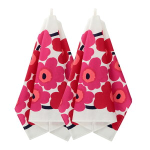 マリメッコ marimekko ウニッコ ティータオル 2枚セット （ホワイト×レッド） Unikko tea towel 47x70cm 070683 001 キッチンタオル キッチン雑貨 花柄 フラワー北欧 白 赤 定番 かわいい おしゃれ ギフト プレゼント 【送料無料(一部地域を除く)】