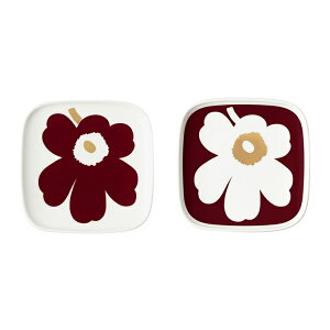 マリメッコ marimekko ユフラ ウニッコ プレートセット （ワインレッド×ホワイト） 071344 132 Juhla Unikko Plate 2pcs 10x10cm トレイ 花柄 フラワー 2枚セット ペア 2021AW 2021秋冬