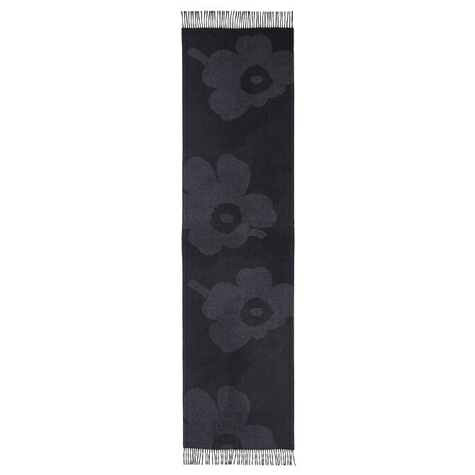 マリメッコ marimekko ウニッコ マフラー （ブラック×ダークグレー） Kirkas Juhla Unikko Scarf 50x200cm 091171 999 フリンジ 花柄 フラワー スカーフ ファッション雑貨 衣類 レディース メンズ 男女兼用 おしゃれ 北欧 プレゼント ギフト対応 【送料無料】