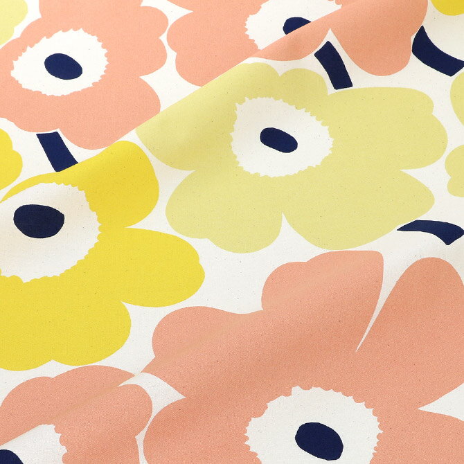 ★期間限定タイムセール★ マリメッコ marimekko ファブリック生地 ピエニウニッコ （285 コットン×ダークブルー×ピーチ×イエロー） 10cm単位カット販売 072160 285 Cotton Fabric PIENI UNIKKO マリメッコ生地 黄色 ベージュ DIY 布 花柄 フラワー 手芸 北欧 おしゃれ