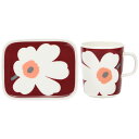 マリメッコ marimekko ウニッコ柄誕生60周年デザイン ユフラウニッコ マグカップ&プレートセット (ホワイト×ダークチェリー×アッシュグレー) 073...