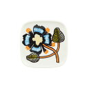 マリメッコ marimekko ティアラ プレート 10x10cm (ホワイト×ウォームオレンジ×グリーン) 074561 126 Oiva Tiara Plate トレイ お皿 食器 小皿 キッチン雑貨 白 緑 花柄 植物 陶器 北欧 プレゼント おしゃれ かわいい ギフト対応