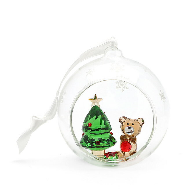 スワロフスキー SWAROVSKI ボール オーナメント クリスマスシーン （グリーン×ブラウン×クリア） 5533942 Ball Ornament Christmas Scene フィギュア フィギュリン 記念日 クリスマス プレゼント 置物 オブジェ クリスタル ガラス ギフト対応 