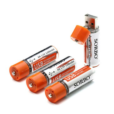 SORBO USB かんたん 充電 リチウム イオン ポリマー 電池 単3形 AA 電池 サイズ 1.5V 1200mah 高出力 大容量 4本 セット ◇ALW-SB-21-AA-X4【メール便】