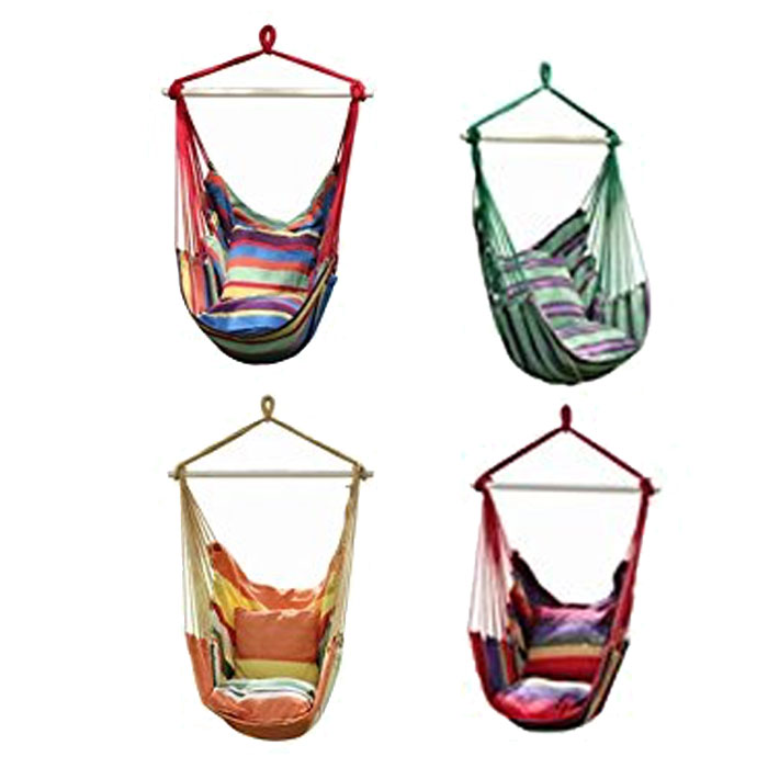 クッション付きチェアハンモック 取り付けやすく オシャレなデザイン ロープチェア 室内 戸外 ガーデン 2クッション付き 4色 帆布 コンパクト アウトドア用品◇ALW-HM-CHAIR|ハンモック チェアハンモック おしゃれ オシャレ 屋外 アウトドア キャンプ チェアー 吊り 子供通販格安セール情報 楽天 通販