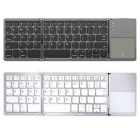 Bluetooth キーボード 3つ折り 折りたたみ 無線 ワイヤレスキーボード タッチパッド搭載 小型 ミニキーボード PC スマホ タブレット アクセサリー 周辺機器 Windows Android iOS Mac 対応 ◇ALW-B033PLUS【メール便】 | ポータブル 持ち運び Bluetoothキーボード 充電式