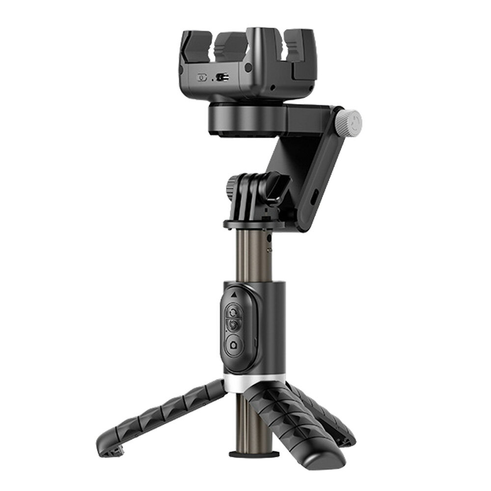 ジンバル スタビライザー 三脚一体型 高性能 シングル軸 自撮り棒 スマホ LEDライト付 Bluetooth リモコン付 ◇ALW-Q18