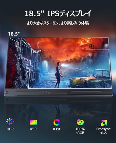 モバイルモニター 18.5インチ 1920*1080FHD 非光沢IPS 100%sRGB EVICIV ポータブル ディスプレイ HDRモード/FreeSync/ブルーカット機能 薄い 軽量 USB Type-C/HDMI/VESA/保護カバー PS4/XBOX/Switch/PC/Macなど対応 2