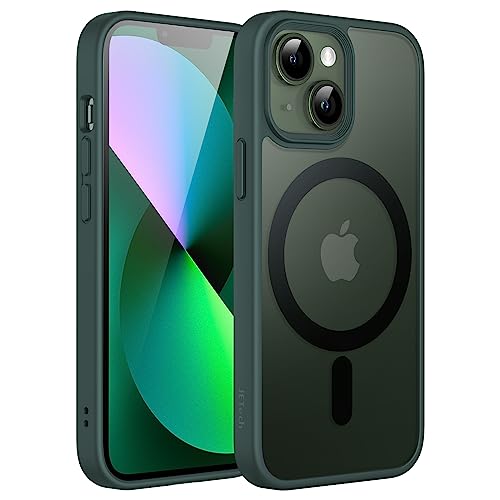 JEDirect iPhone 13 mini 5.4インチ用 マグネット ケース MagSafeに対応 半透明のマット背面 薄型 耐衝撃 カバー (濃い緑色)