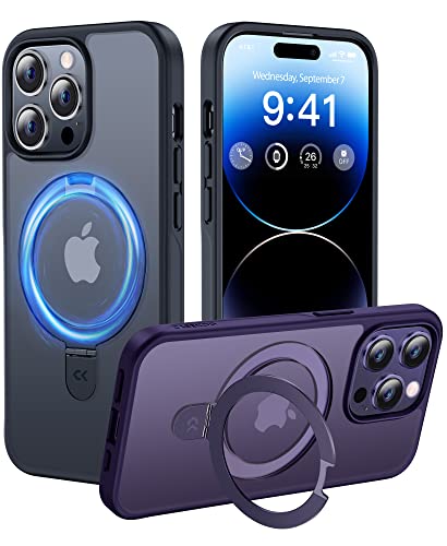 CASEKOO iPhone14ProMax 用 ケース 隠し収納式 耐衝撃 スマホケース 薄形 半透明 マット仕上げ 指紋防止 ストラップホール付き Magsafe ワイヤレス充電対応 2023年新型 アイホン14pro max 用 6.7インチ カバー（マットブラック）