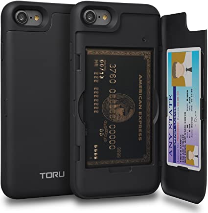 TORU CX PRO iPhone SE 2020 ケース カード 収納背面 2枚 IC Suicaカード入れ カバ ミラー付き (アイフォン SE 2020 / アイフォン 8 / アイフォン 7用) - ブラック