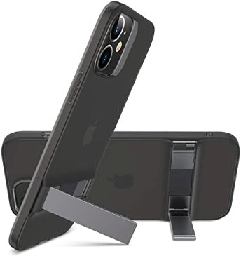 ESR iPhone 12 mini 用 ケース メタルキックスタンド 半透明 tpuカバー 縦置き 横置き対応 ソフト ブラック