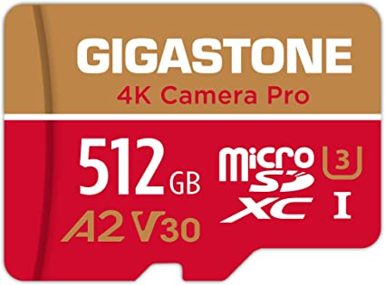 Gigastone MicroSD 512GB, 4K Ultra HD ビデオ録画, まいくろsdカード 512GB, Gopro アクションカメラ スポーツカメラ, 高速4Kゲーム 動作確認済 100MB/s, マイクロsdカード UHS-I A2