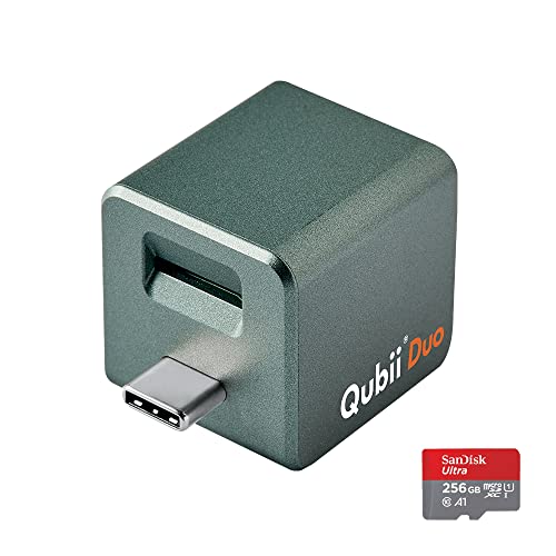 Maktar Qubii Duo USB Type C ミッドナイトグリーン (microSD 256GB付) 充電しながら自動バックアップ SDロック機能搭載 iphone バックアップ usbメモリ ipad 容量不足解消 写真 動画 音楽 連絡先