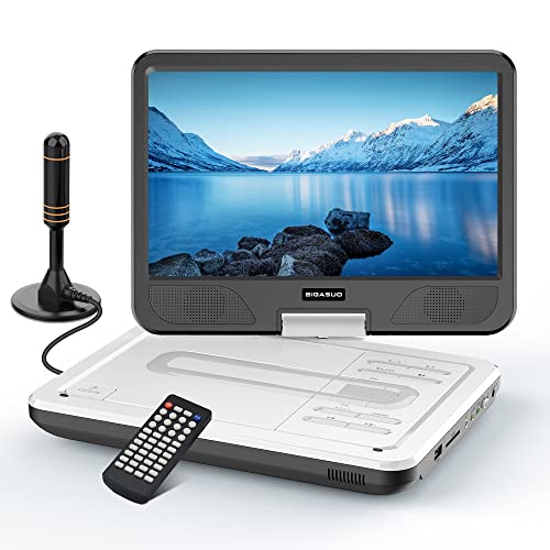 フルセグポータブルDVDプレーヤー 12.5型 BIGASUO 10.5インチ HD画面 270°回転 リージョンフリー 地デジ 車載 フルセグ ワンセグ チューナー搭載 内蔵デュアルスピーカー 4～5時間連続再生 3電源対応 CPRM対応 AV入出力 TV同期 SDカード/USBに対応 アンテナ付き (ホワイト)