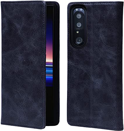 steady advance 最高級 本革 (牛革) Xperia 1 III 5G 手帳型 ケース 硬度 9H 液晶保護 強化 3D ガラスフィルム スマートフォン スマホ カバー マグネット式 SO-51B SOG03 SoftBank 対応 (スマルトブルー)