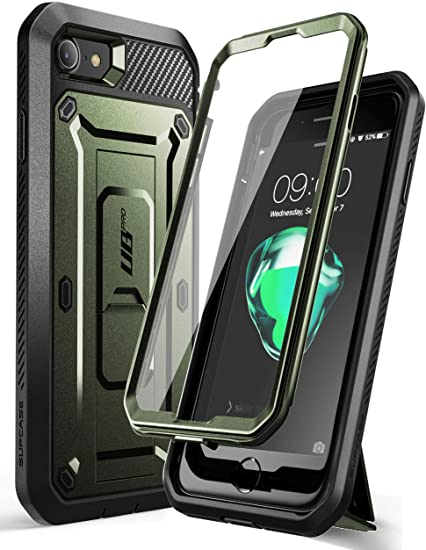 SUPCASE iPhone SE3(第3世代)/ 2022 SE(第2世代) /iPhone8 /iPhone7 対応 ケース カバー 液晶保護フィルム と腰かけクリップ付き 米国軍事規格取得 耐衝撃 防塵 二重保護 (メタリック グリーン)