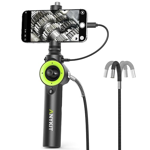 Anykit 先端可動式ファイバースコープ 工業内視鏡カメラ 6.5mm極細いスネークカメラ 360 四方向回転可能内視鏡カメラ IP67防水点検用カメラ 4階段調整可能なLEDライトスコープカメラ 写真撮影 ビデオ録画 Android/iPhoneに