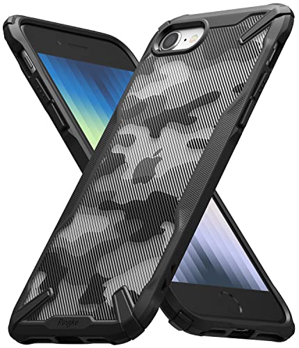 Ringke iPhone SE 3 ケース 5G 第3世代 / SE 2 ケース 第2世代 2022 指紋防止 ストラップホール付き [米軍MIL規格取得] スマホケース 滑り止め 落下防止 カバー Qi 充電 FusionX - Camo Black
