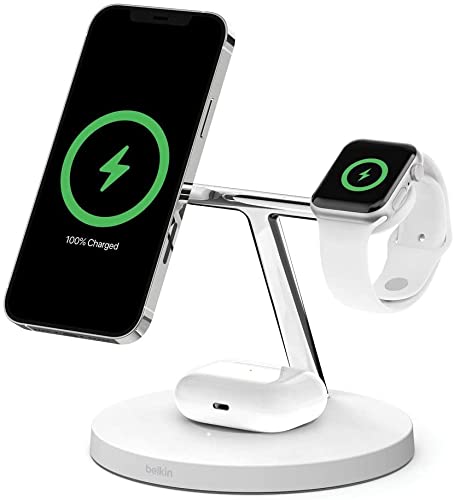 3 in 1 MagSafe充電器 最大15W高速充電 ワイヤレス充電器 MagSafe公式認証 iPhone 15 / 14 / 13 / 12 / Apple Watch / AirPods 対応 ホワイト W
